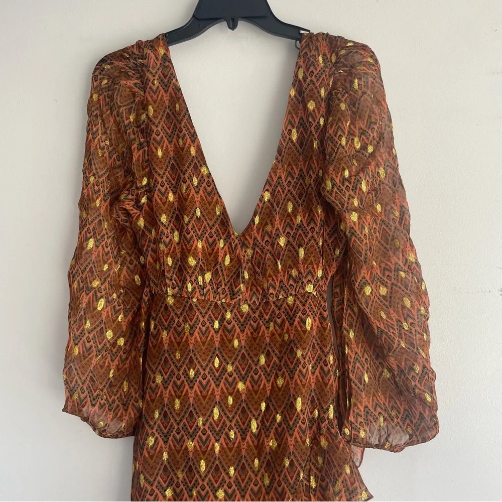 New! Ollari x free people Elana metallic chiffon lace up dress 33261 - Picture 8 of 15